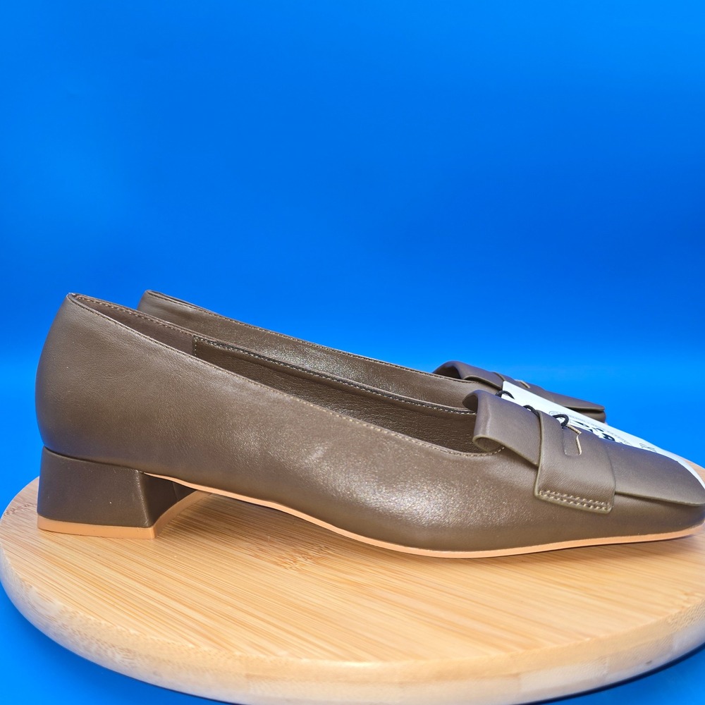 Cider Square Toe Block Heel Penny Loafer Pumps Olive Brown Size 39 / US 8 NEW